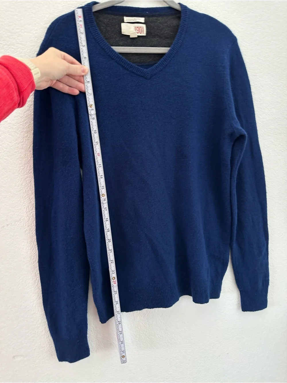 1901 Nordstrom Mens L Blue Merino Wool Cashmere Blend V-Neck Sweater Slim Fit